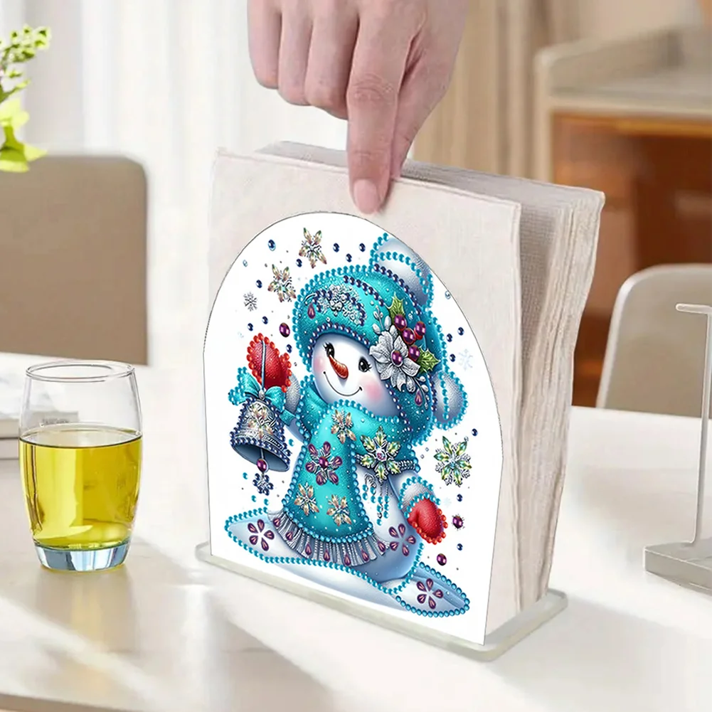 DIY Christmas Snowman Acrylic DIY 5D Diamond Art Painting Napkin Holder Set