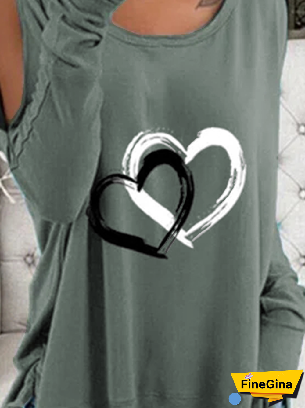 Casual Heart Cotton Blends Long sleeve tops