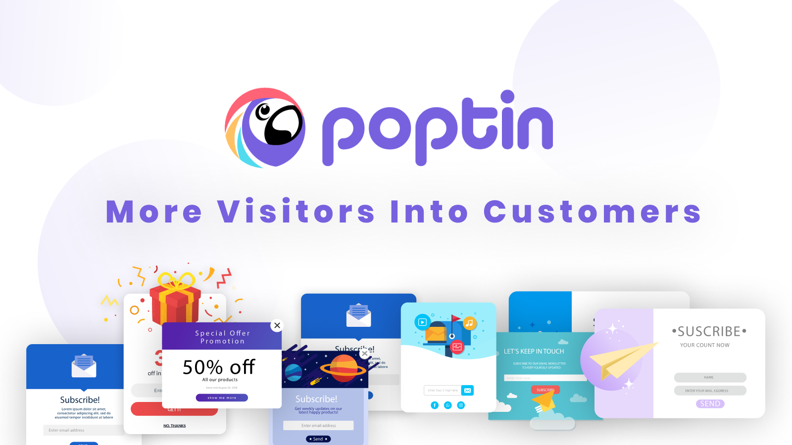 Poptin logo with popup design examples