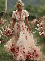 Women's Bohemian Vintage Floral Embroidered Linen Dress