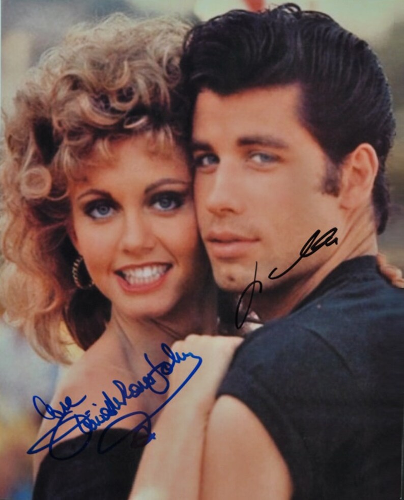 GREASE John Travolta and Olivia Newton John 8x10 w coa