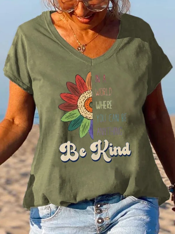 Short Sleeve Loose Be Kind Letter Printed T-shirt