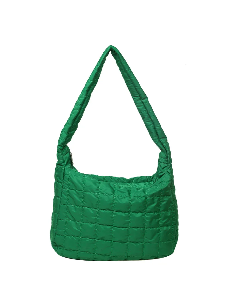 Retro Checkered Shoulder Bag Women Nylon Pure Color Crossbody Bags (Green)