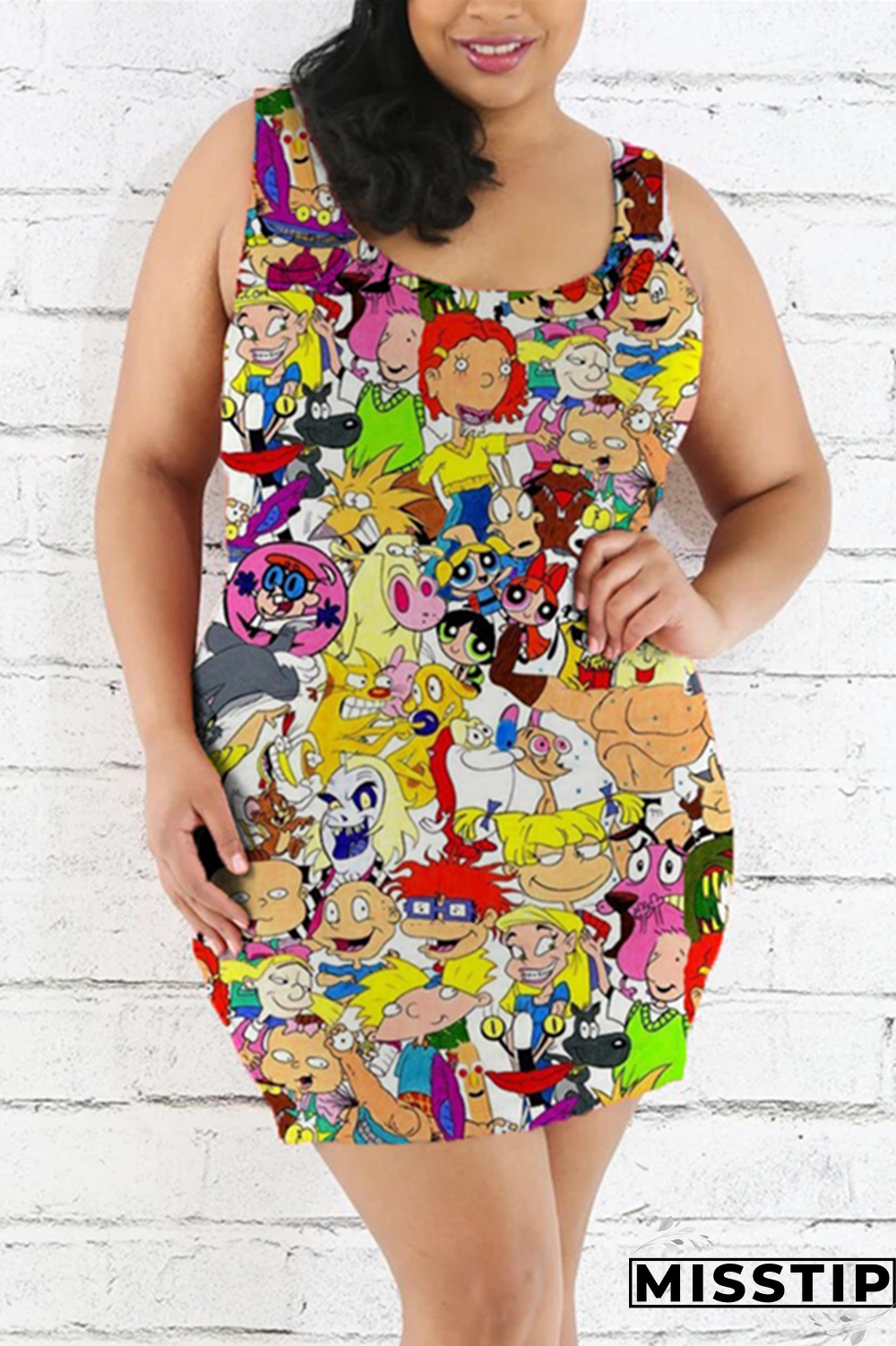 Multicolor Fashion Casual Printed Sleeveless Plus Size Dress