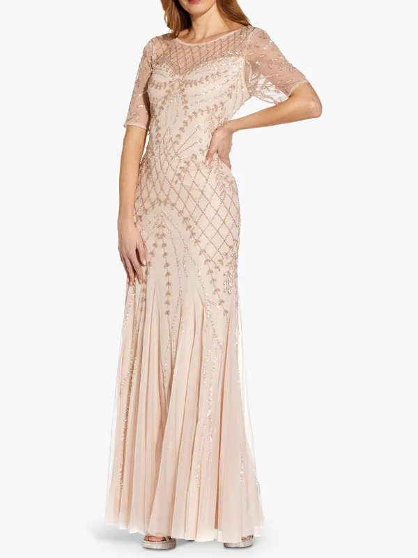 Temperament round neck gold thread temperament wedding ladies dress