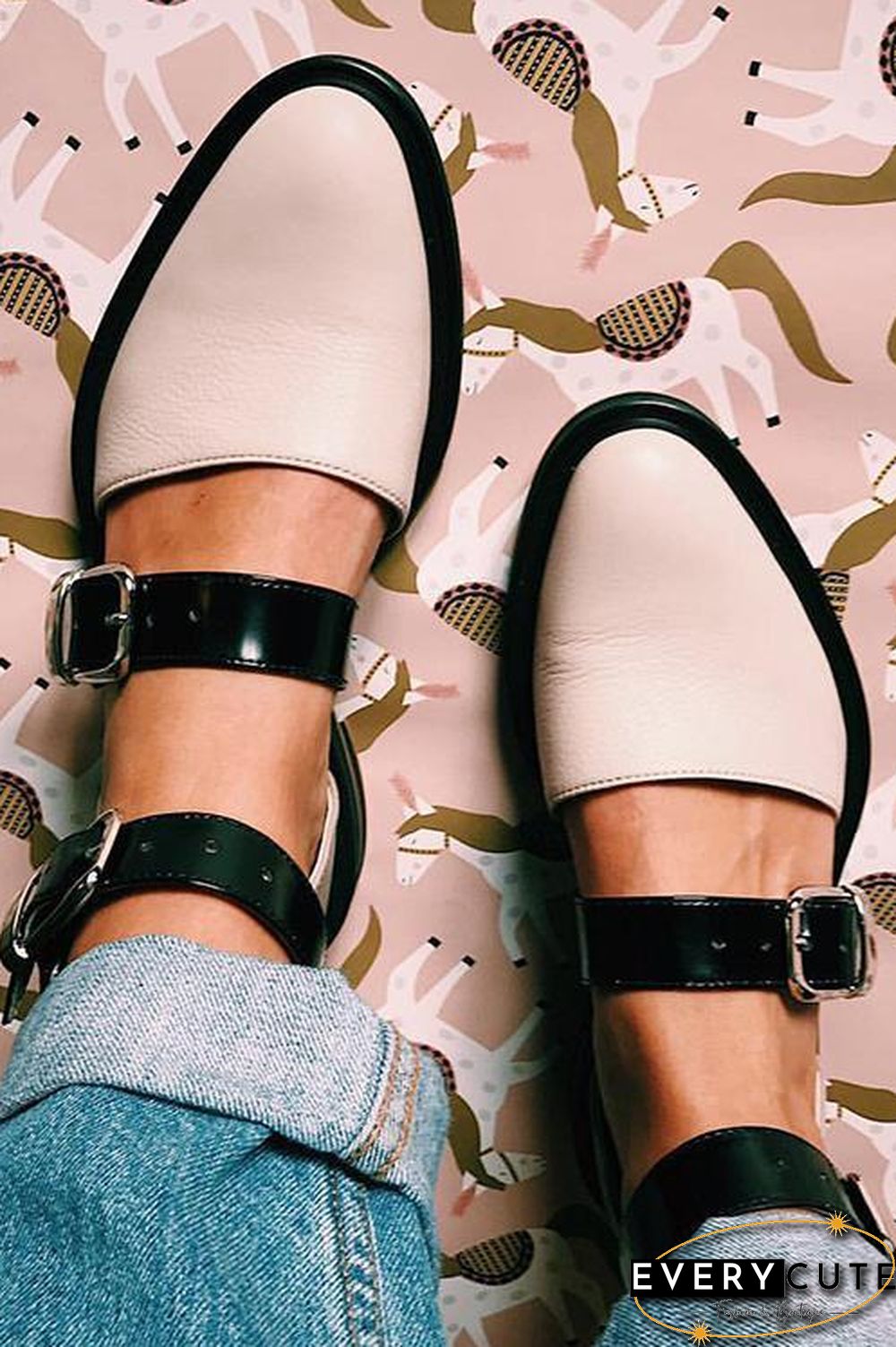 Buckle Color Block Sandals Flats