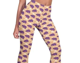 pornhint Pornhint Cute Hippo Leggings - Hippo Pattern Capri Leggings - Hippo Print Loungewear For Women - Leggings For Girls - Perfect Gift for Hippo Lovers