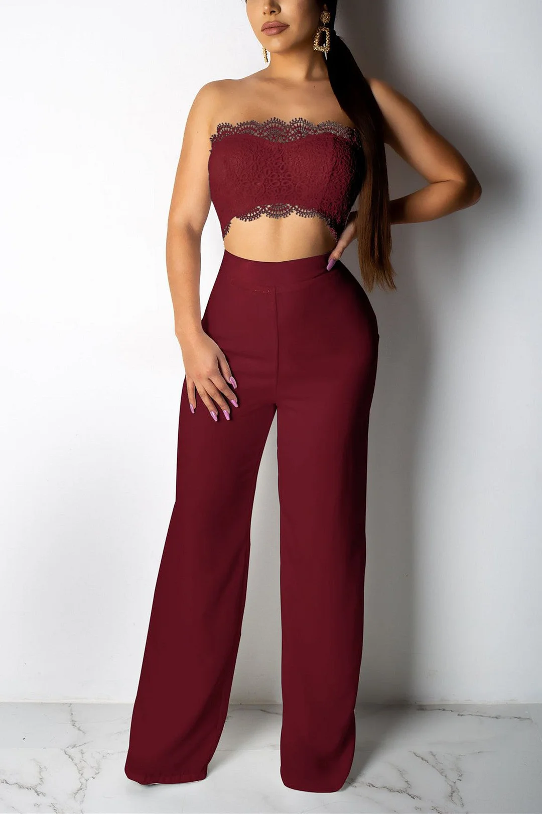 Sexy Solid Lace Dew Belly Jumpsuit
