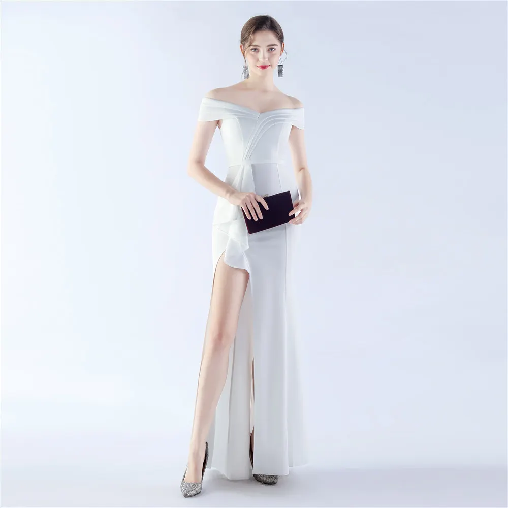 Classic Satin Off Shoulder Long Evening Dress - Elegant & Timeless - Ootddress