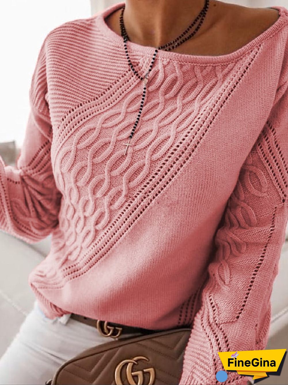Women's Casual Cable Knit Cut-out Loose Knit Fall Sweaters