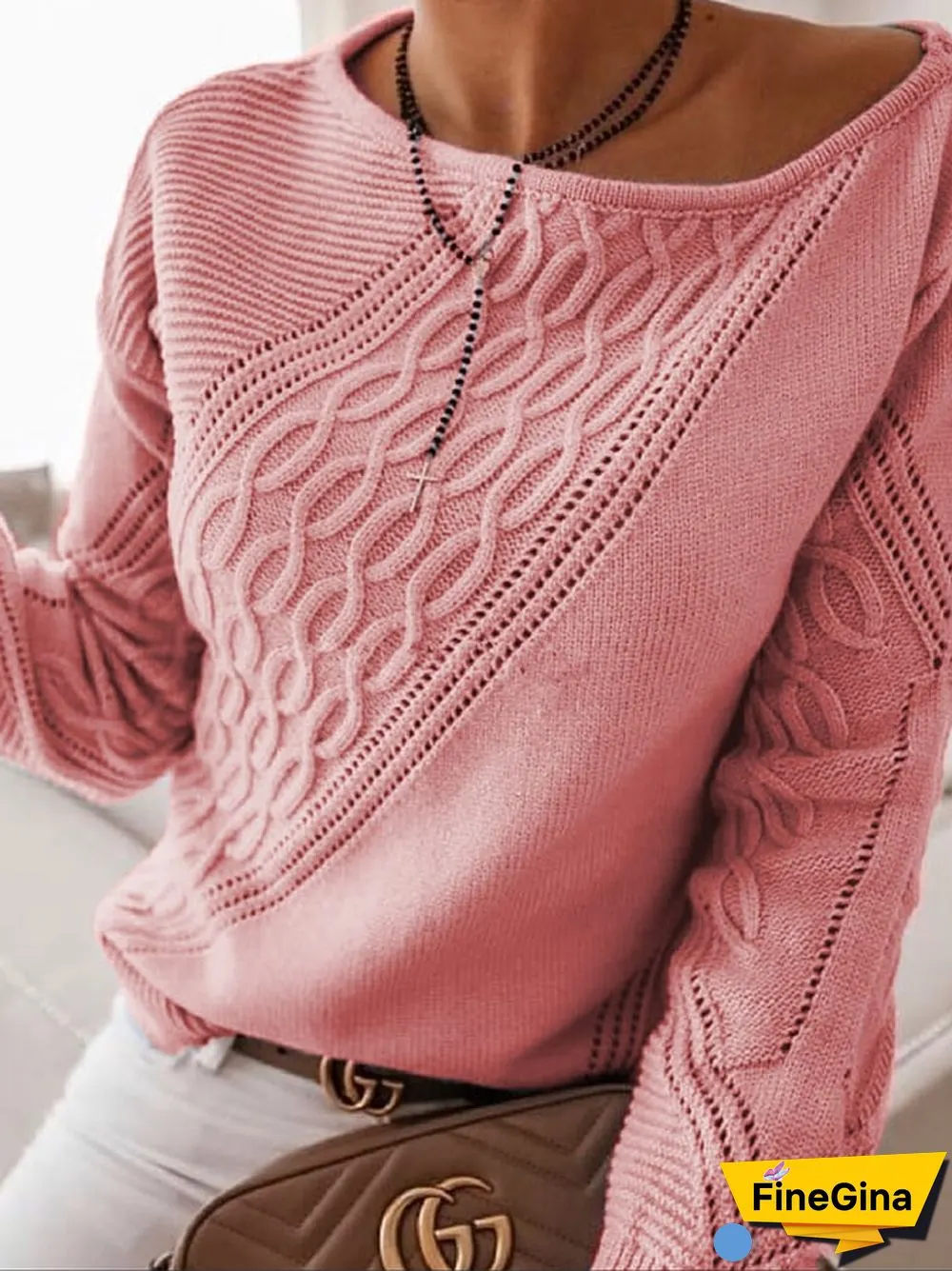 Women's Casual Cable Knit Cut-out Loose Knit Fall Sweaters