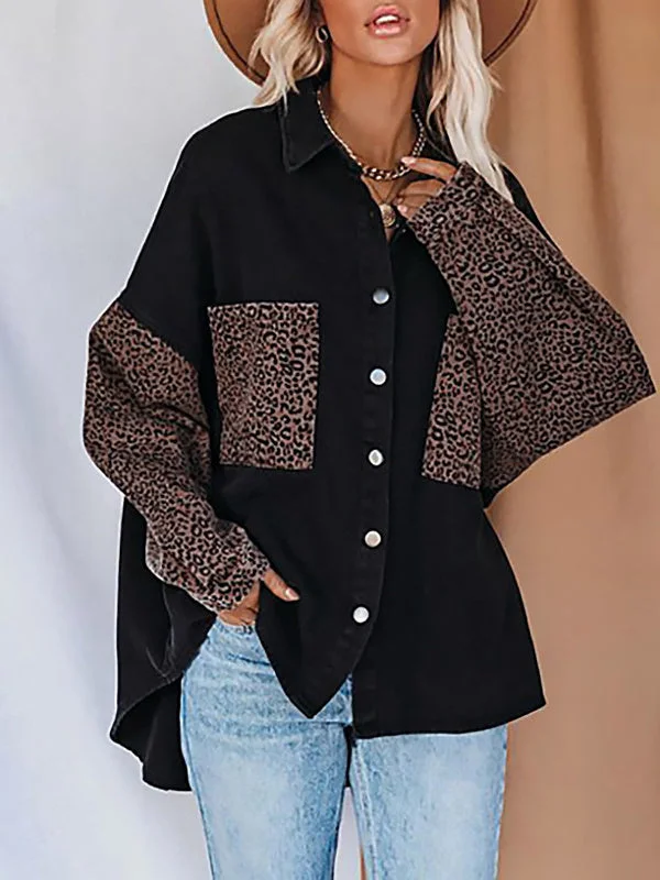 Women's Long Sleeve Lapel Leopard Print Cardigan Tops