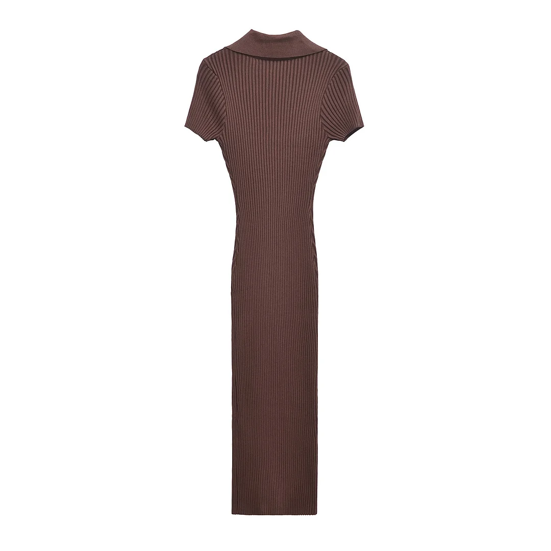 Nigikala Nigikala Women's Clothing 2025 Autumn And Winter New Fashion Temperament Collar Ribs Knitted Dress