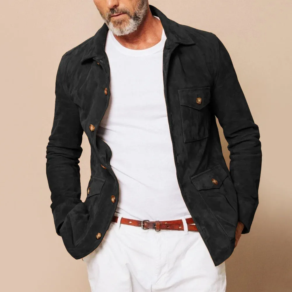 Men's Faux Suede Jacket &ndash; Soft Velour Four-Pocket Button Front &ndash; view 2