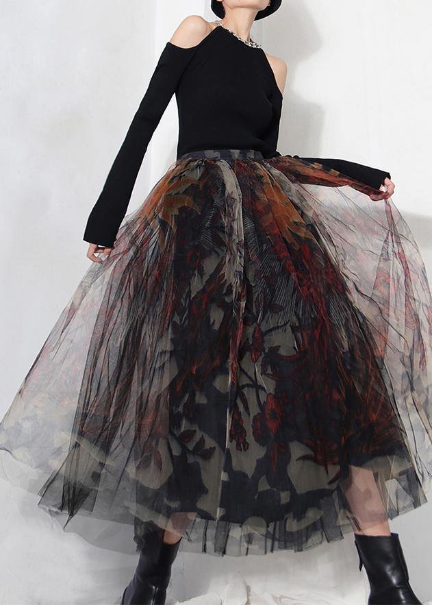 Fine Black Print Lace A Line Skirts Cozy