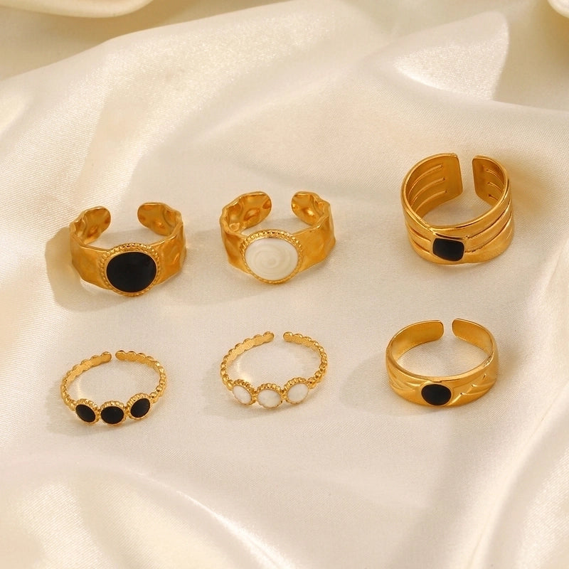 2 Pieces 304 Stainless Steel 18K Gold Plated Vintage Style Enamel Round Open Rings