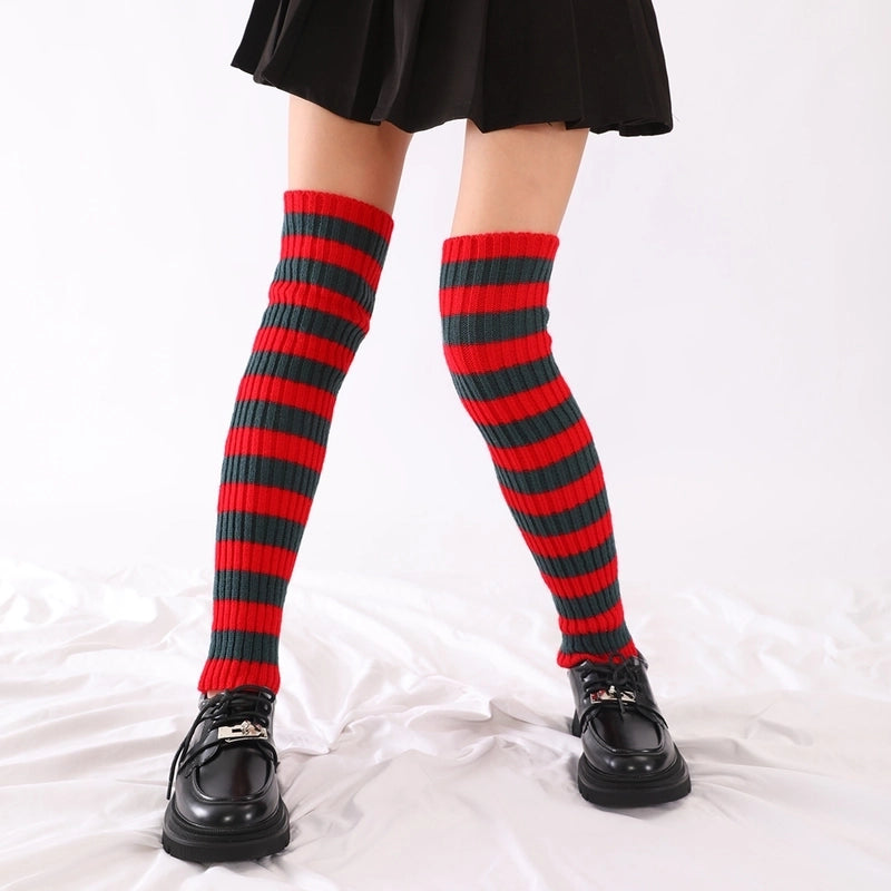 Women’s Fashion Stripe Solid Color Acrylic Jacquard Over The Knee Socks