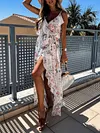 Split-Front Floral Printed Condole Belt Maxi Dress