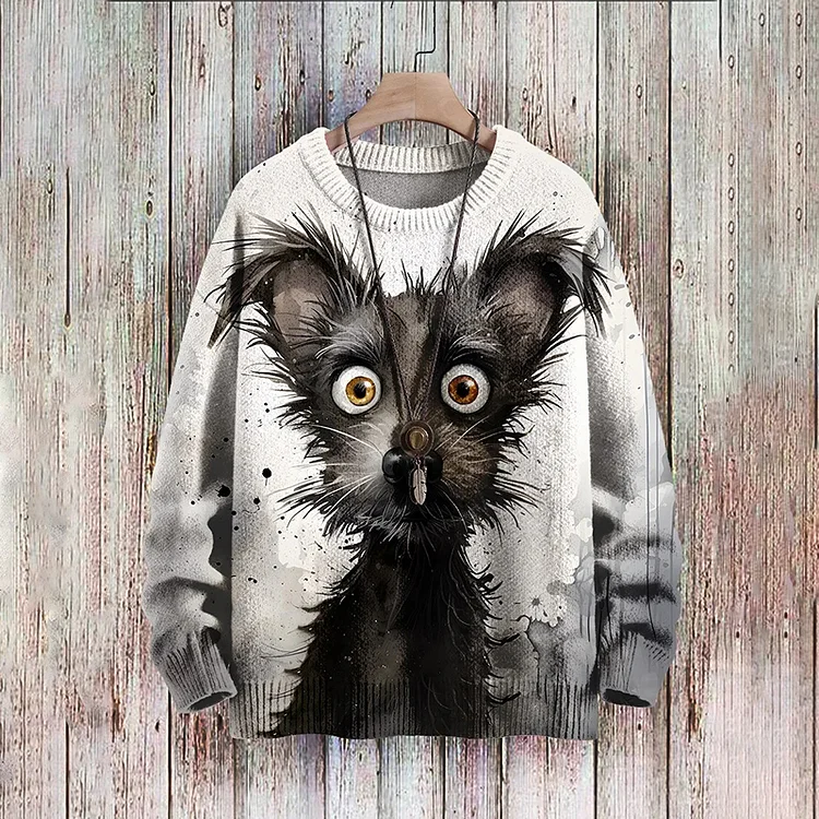 Fun Cute Puppy Puppy Design Retro Art Vibe Print Sweater