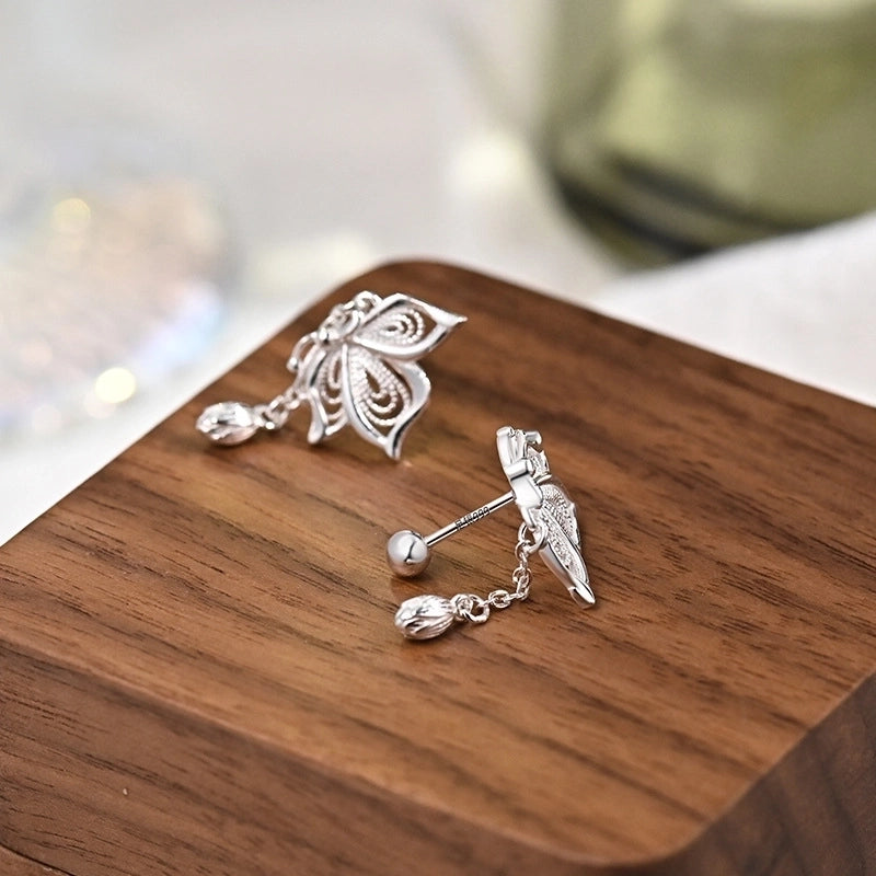 1 Pair 925 Sterling Silver Butterfly Drop Earrings