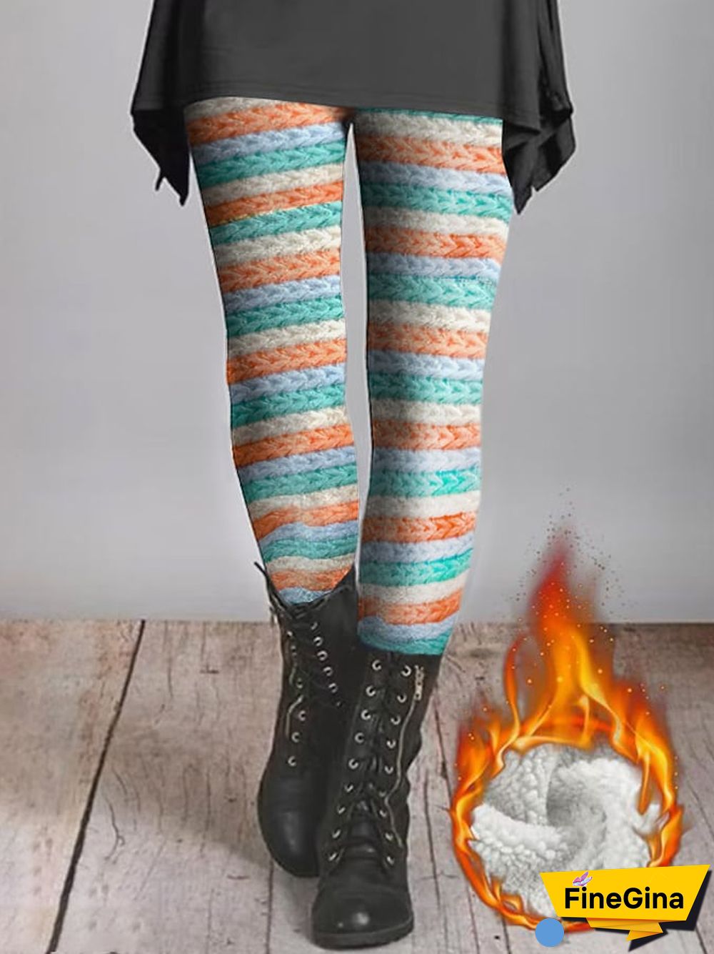 Women's Casual Retro Color Imitation Wool Printed Fleece Leggings