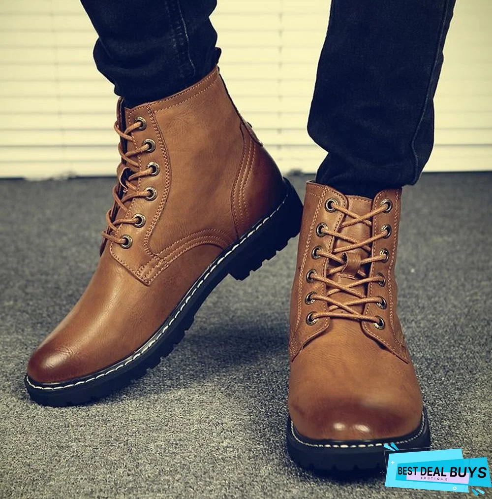 Men Genuine Leather Winter Snow Fashion Boots Pointed Toe Mid-Calf Boots For Men Ankle Non-Slip Shoes