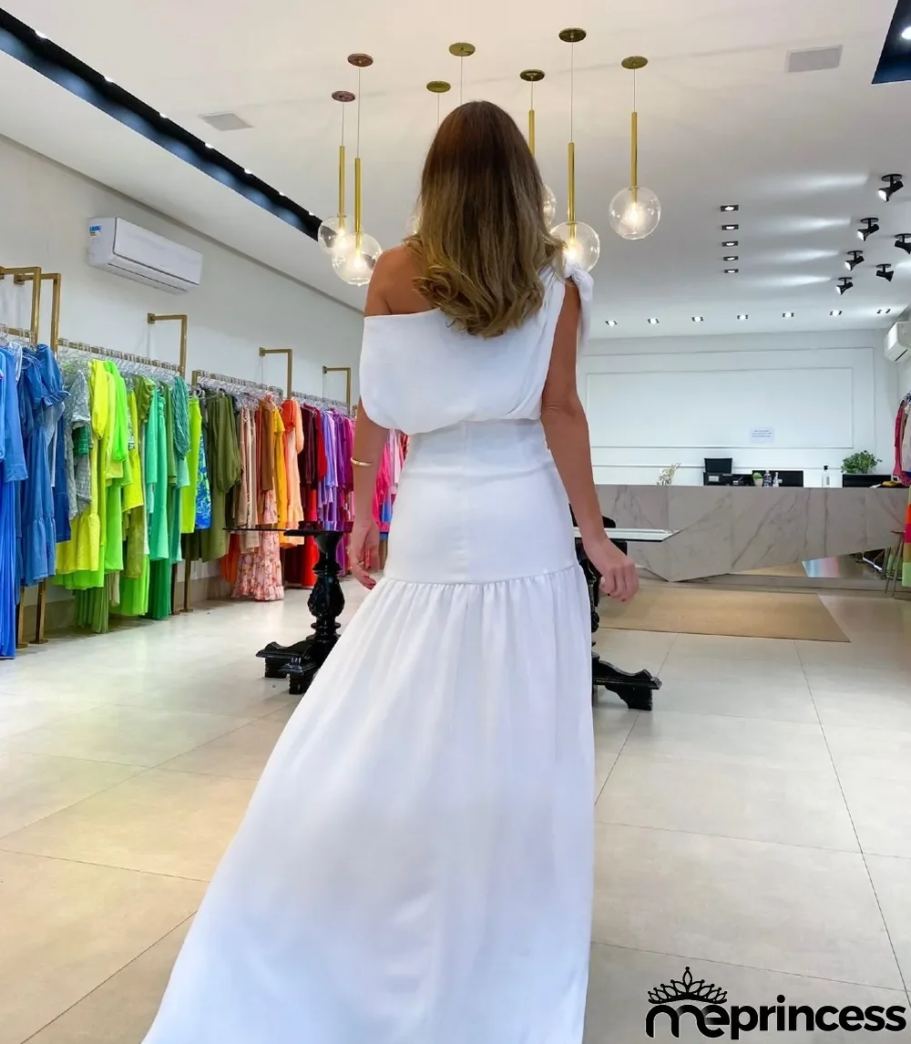 Solid Sexy Slash Shoulder Off-Shoulder Slim Waist Slit Gown Dress