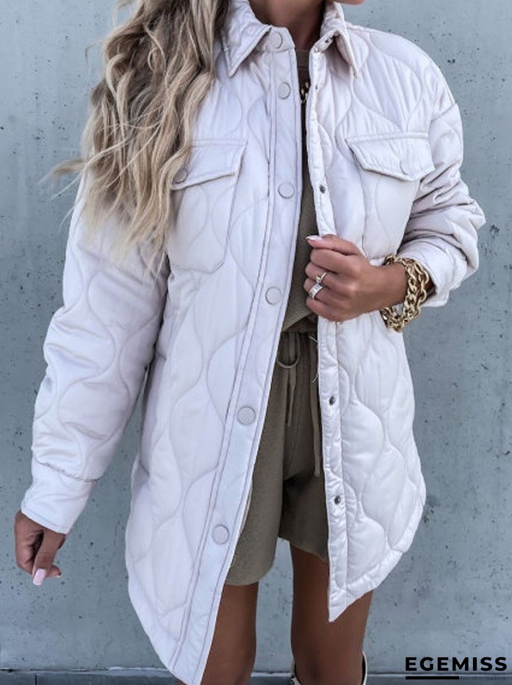 Casual Solid Color Lapel Long-Sleeved Pocket Zipper Cotton Coat | EGEMISS