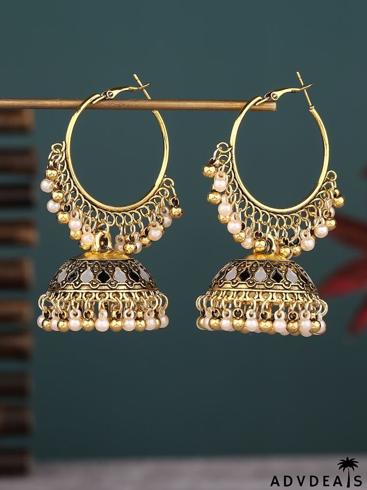 Faux Pearl Decor Jhumka Drop Earrings