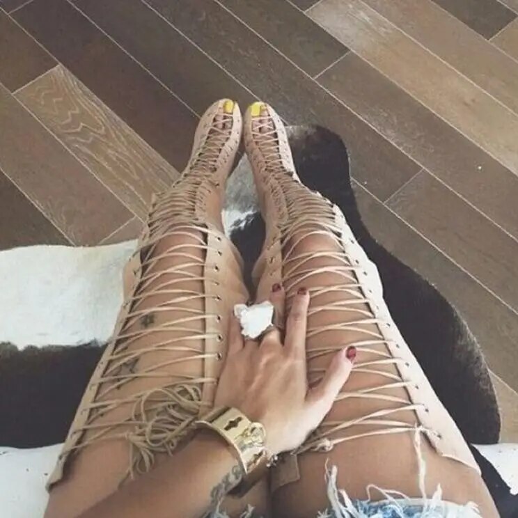 VCSHOES Women Suede Leather Over Knee Thin Heel Gladiator Boots Thin High Heel Long Boots Real Picture Dress Shoes