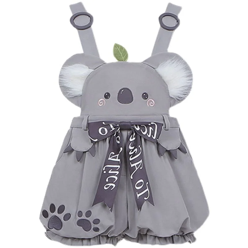 Kawaii Sweet Fashion Cartoon Gray Fluffy Ears Koala Overall Shorts SP577