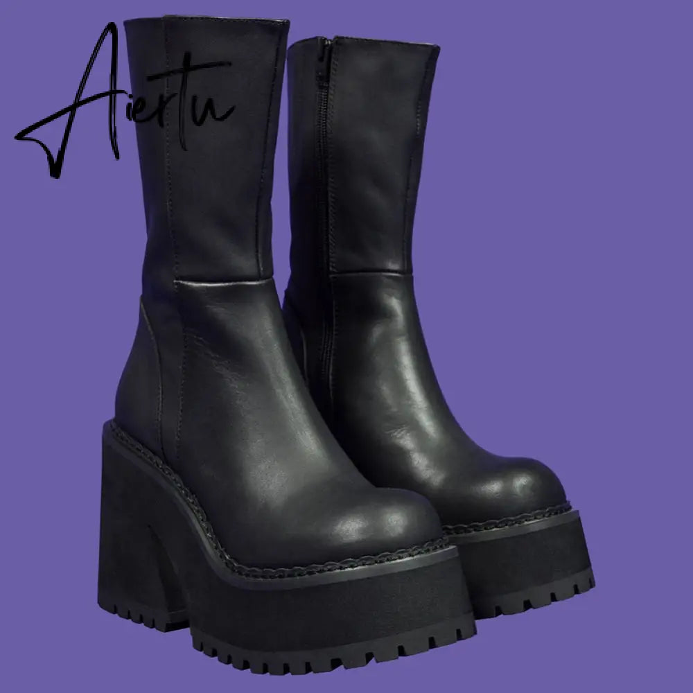 Aiertu Platform Ankle Boots Shoes For Women Goth Gothic Fashion Mid Calf Ankle Women's Boots Female  Winter Brand INS Free Shipping Aiertu