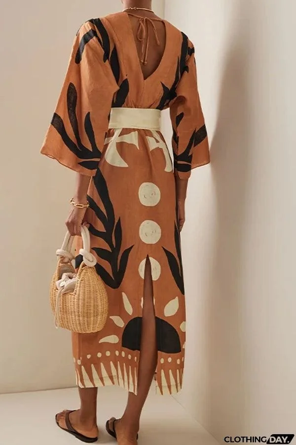 Exotic Floral Printed Wrap Dress