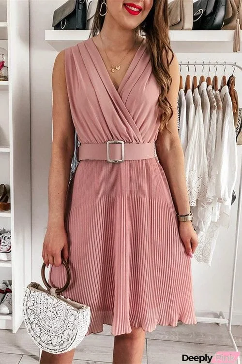 Cross Front Pleated Sleeveless Tank Dress