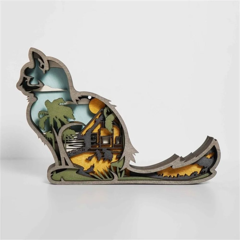 Purexcellent&trade; New creative home desktop wood carving cat crafts ornaments