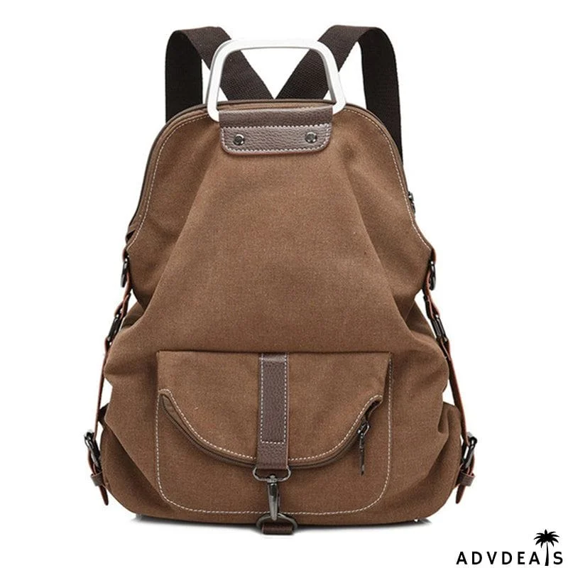New Canvas Zipper Up Metal Handle Designer Backpack