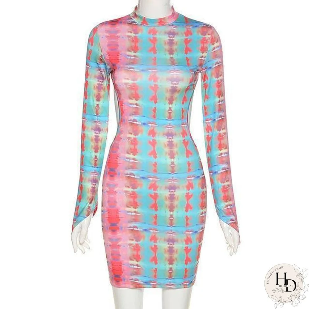 Simenual Snake Print Backless Fall Women Party Dresses Long Sleeve Fashion Skinny Bodycon Clubwear Sexy Hot Mini Dress Slim