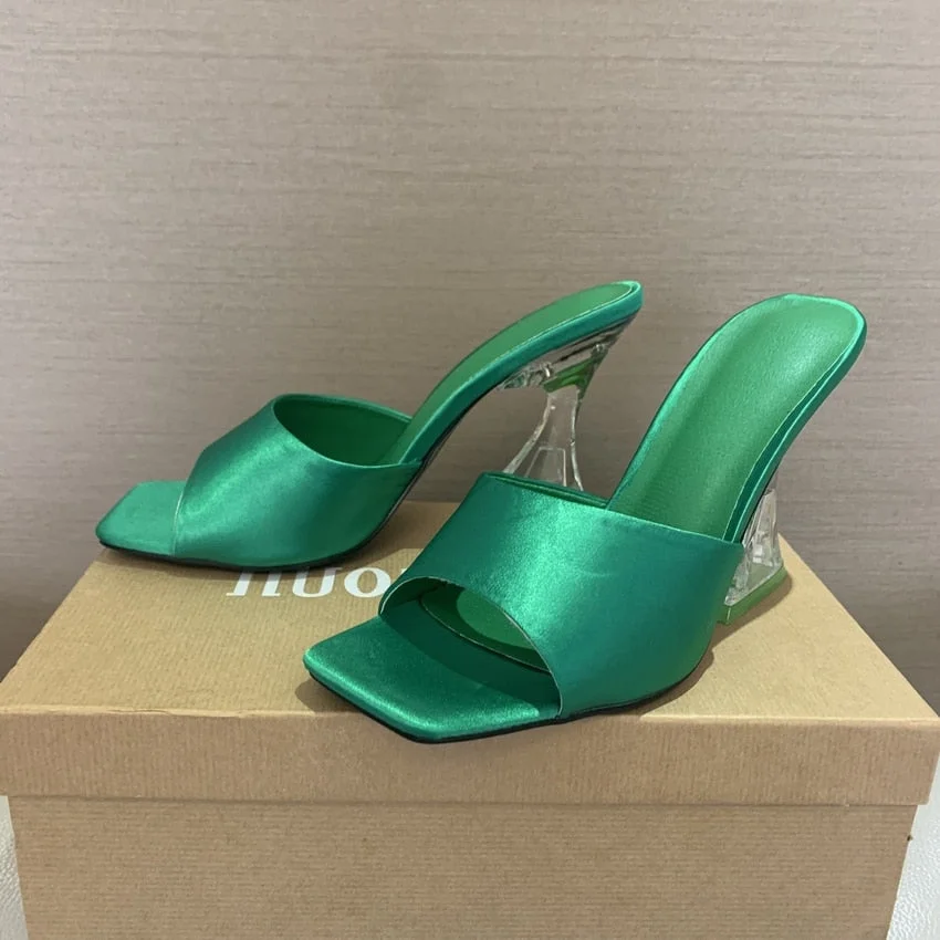 Summer Women Sandals Square Toe Ladies Transparent Heel Mules Sexy High Heels Sandal Slippers Female Fashion Woman Mules Shoes