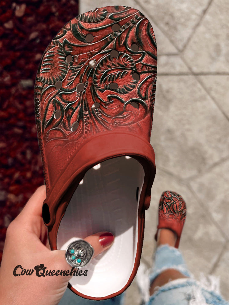 Embossed Pattern Printed Casual Slippers Red / 36