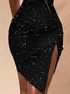 Shiny One-Shoulder Split-Side Sexy Slim Evening Mini Dress