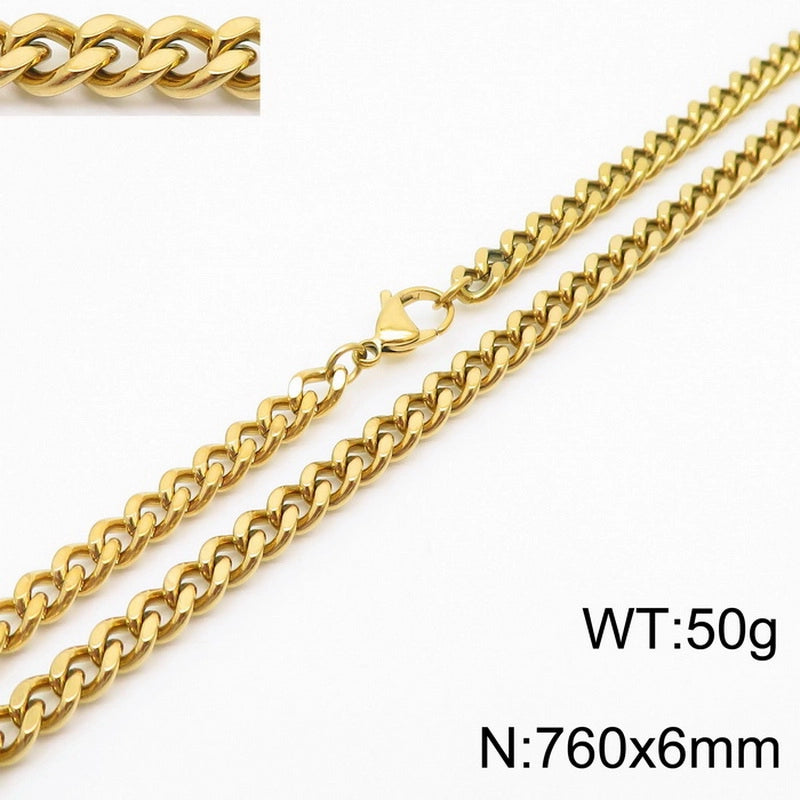 Fashion Simple Bracelet Stainless Steel Six-Sided Grinding Chain Choker Necklace