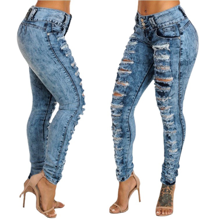 Retro Style Washed Ripped Skinny Jeans wearshes
