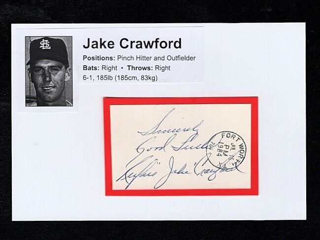 1952 JAKE CRAWFORD-ST LOUIS BROWNS AUTOGRAPHED CUT W/Photo Poster painting-(d.2008)