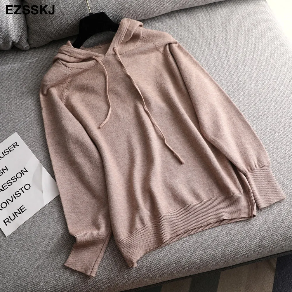 casual Autumn spring hooded sweater Pullovers Women female 2020 loose sweater knit Jumpers top