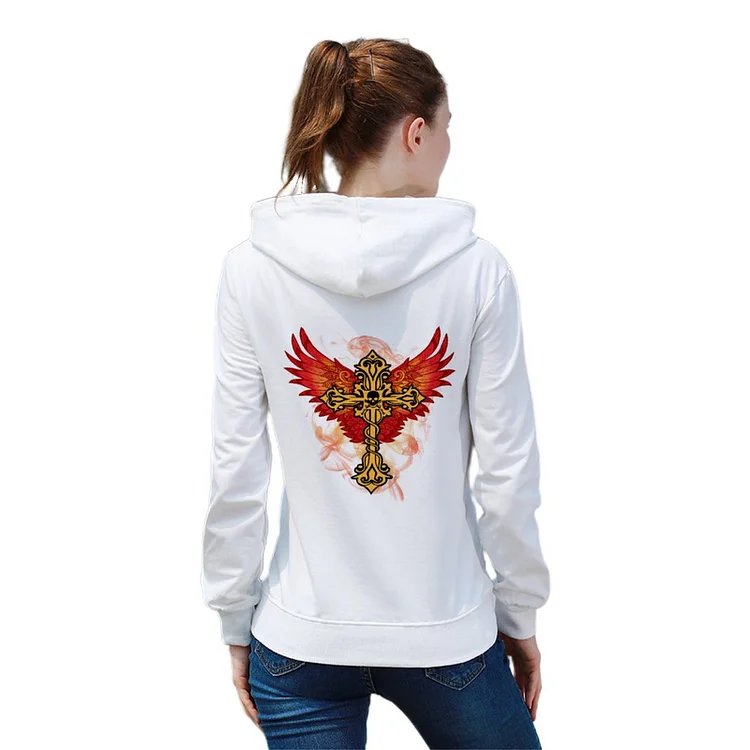 Women's Hoodie Sweatshirt Cross Skull Phoenix Wings  customized, personalized, gift