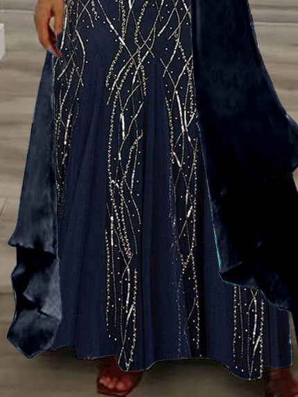 Women Half Sleeve V-neck Solid Color Dress