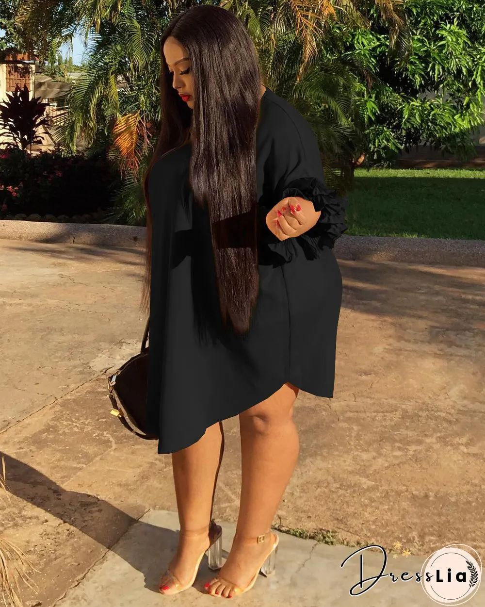 Ruffle Short Sleeve Loose Plus Size Dresses