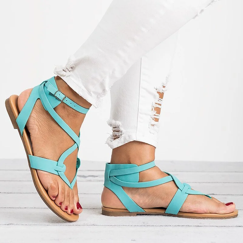 Women Sandals Soft Bottom Flat Sandals Pu Leather Summer Shoes Women Casual Gladiator Sandals Plus Size 43 Beach Shoes Female