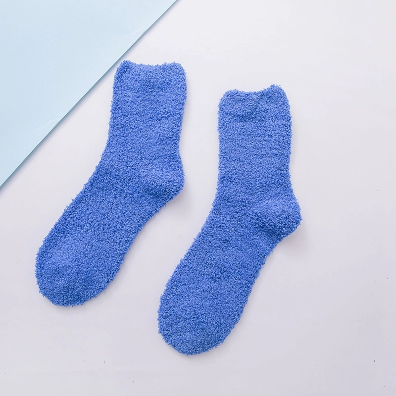 Women Slippers Socks Fluffy Plush Home Sleeping Socks Coral Fleece Socks Candy Color Mid-tube Socks