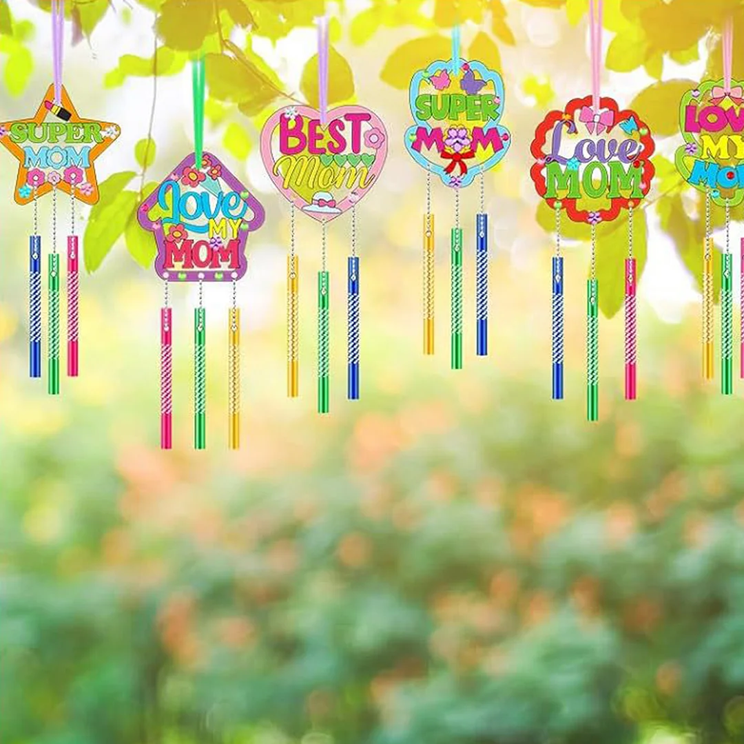 Mothers Day DIY Oil Painting Wind Chimes Wood  Chime Ornament Drawing Spring Craft Pendants for Beginners Adults Gift Home Wall Decor (Wind Chimes A)